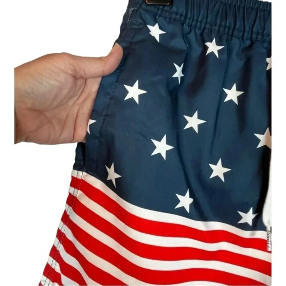 Trinity Collective Swim Trunks Mens Small Navy Red USA American Flag Stars‎ NWT